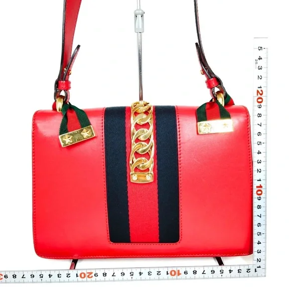 Authentic Gucci Shoulder Bag Sherry Line Red Leather - Picture 6 of 10